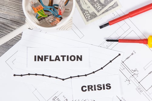 Preview: Electrical components, work tools, installation plan, currencies Dollar, inscriptions inflation