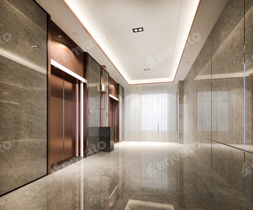 Preview: 3d rendering modern steel elevator lift lobby in business hotel with luxury design near corridor