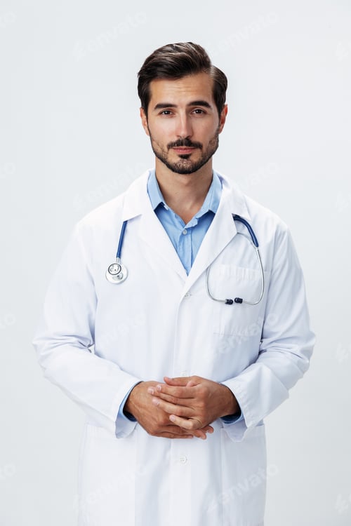 Preview: Confident Male Doctor Wearing Lab Coat Indoors