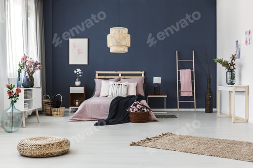 Preview: Dark blue wall in bedroom