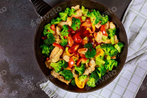 Preview: Asian food. Vegetable stir fry with chicken.