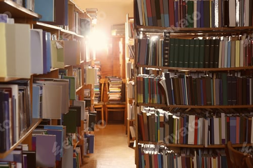 Preview: Collection of different books on shelves in library