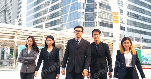 Preview: Crowd worker group of people busy life with businesswoman, man in urban street city lifestyle
