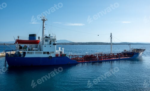 Preview: Industrial sea transportation, cargo ship moored at harbor Spetses island, Greece