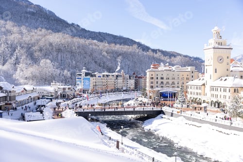 Preview: 01.03.2026 - Russia, Sochi, Roza Hutor: Winter Resort Town by the Mountain River