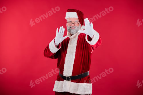 Preview: Smiling Santa Claus Waving with Both Hands