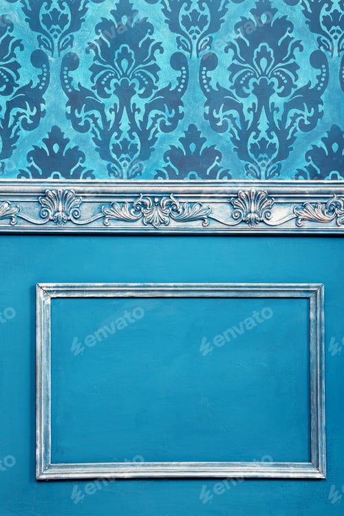 Preview: Ornate Blue Wall with Decorative Panel and Frame
