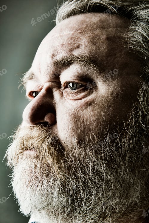 Preview: Portrait of senior man with full beard, close-up