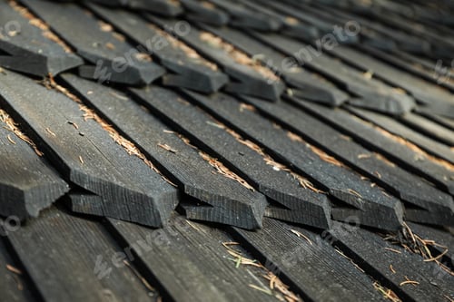 Preview: Wooden roof of old house, selective focus