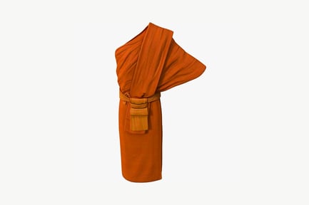 Preview: Orange robe with draped shawl and belt pouch