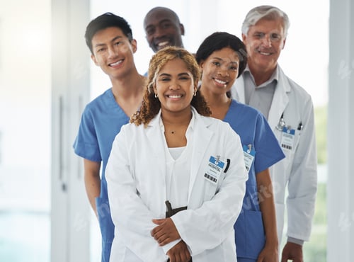 Preview: Portrait of a group of medical practitioners standing together in a hospital