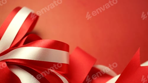 Preview: Red And White Ribbons In Blurred Style On Craft Paper For Christmas And New Year Background
