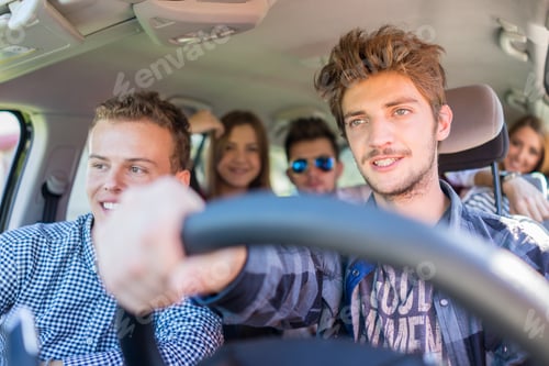 Preview: Young People Having Vacation Enjoying Fun Driving Car
