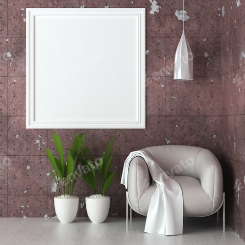 Preview: 3D Mockup photo frame in Modern interior of living room