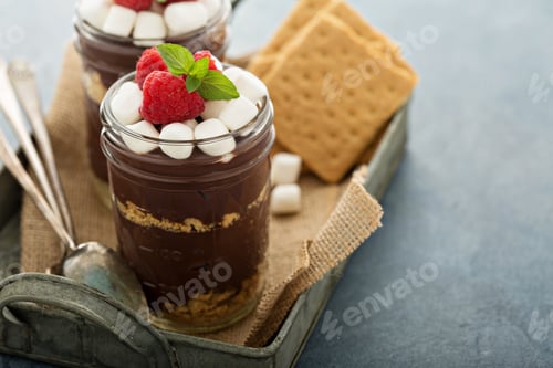 Preview: Smores chocolate pudding in a jar