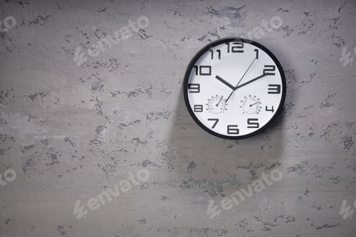 Preview: wall clock at concrete grey texture background