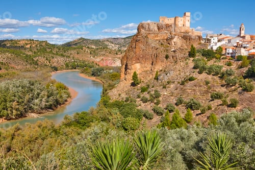 Preview: Picturesque village with medieval castle and river meander. Cofrentes, Spain