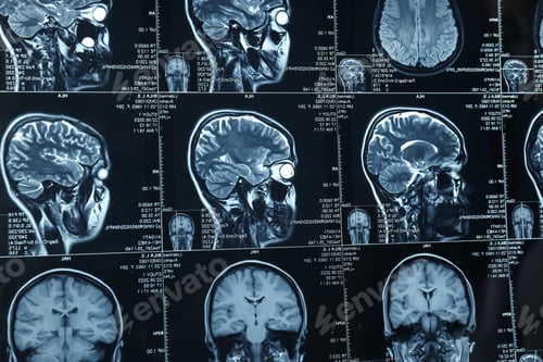 Preview: MRI or magnetic resonance imaging of the head and brain. Close up
