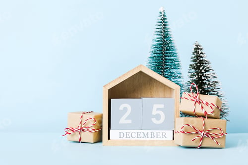 Preview: 25 december. Christmas composition on colored background