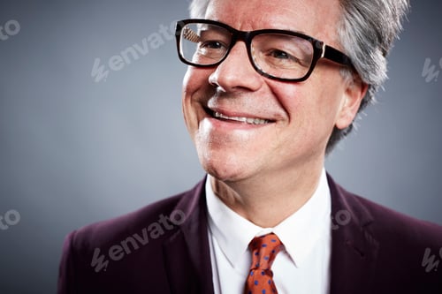 Preview: Close up studio portrait of smiling mature businessman