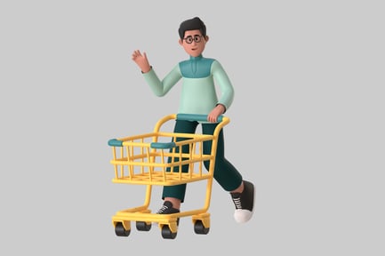 Preview: Cartoon Character with Shopping Cart