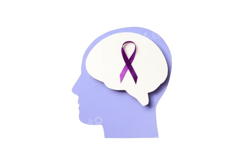 Preview: Purple ribbon on brain for mental health, on white background