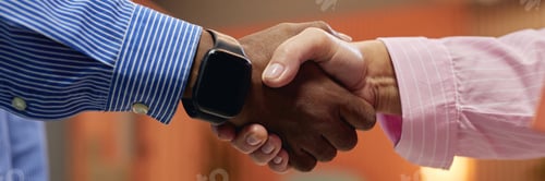 Preview: Header Image of Female Boss Shaking Hands with Black Man Hiring Employee Indoors