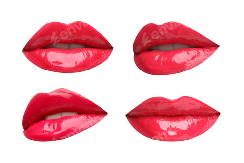 Preview: Female lips with red lipstick isolated on white, collage