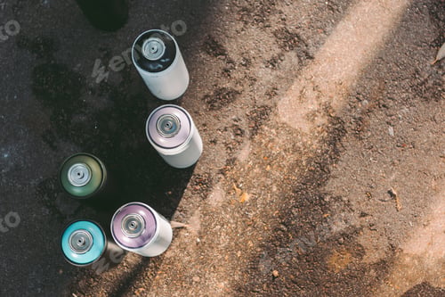 Preview: top view of aerosol paint for graffiti on asphalt