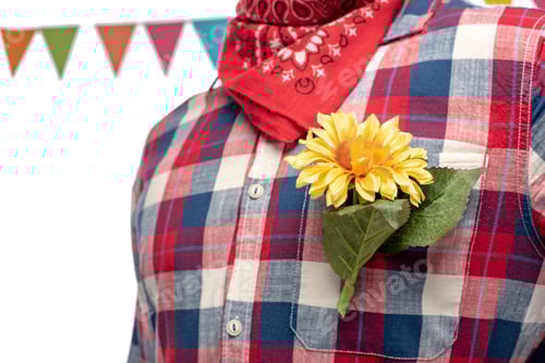 Preview: Cropped view of man in bandana with sunflower in pocket Isolated On White