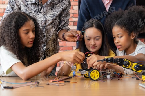Preview: Diverse students building robot in STEM class