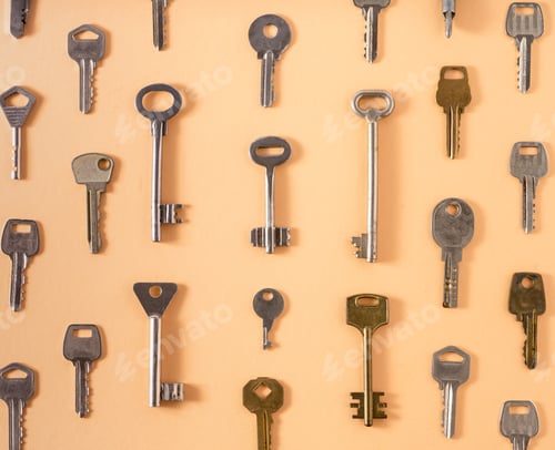 Preview: Key pattern. Background from different old keys. view from above.