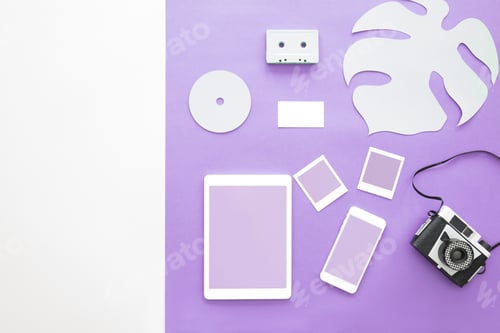 Preview: Film camera on purple background