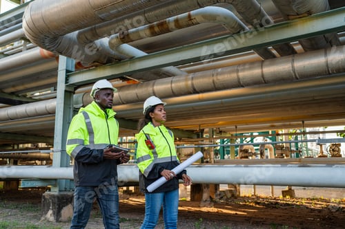 Preview: Mechanical engineer working and holding tablet to checking and inspection.