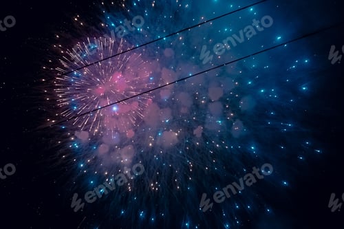 Preview: Beautiful shot of bright fireworks in a night sky