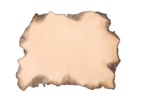 Preview: Piece of brown paper with dark burnt borders on white background, top view. Space for text
