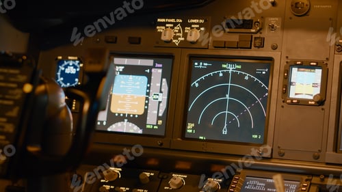 Preview: Radar compass and windscreen on dashboard in cockpit