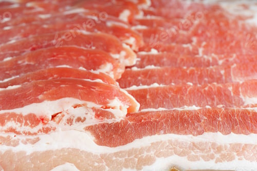 Preview: Raw Pork Streaky Brisket Bacon Meat Texture Background Close Up