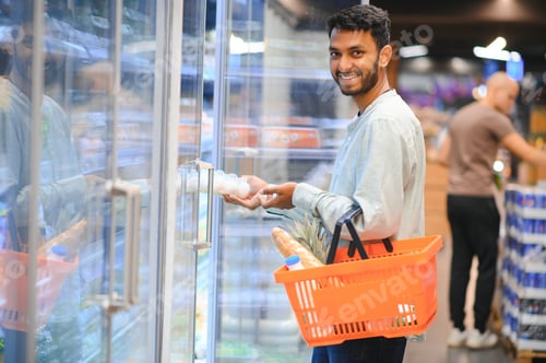 Preview: Man at grocery store products