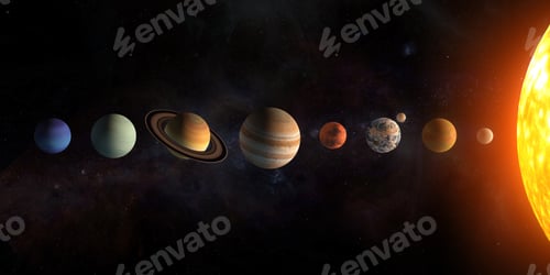 Preview: Solar system planets set. The Sun and planets in a row on univer