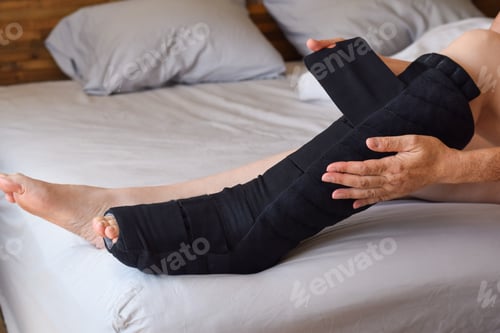Preview: Putting on night compression wrap on swollen leg