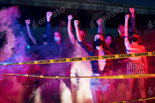 Preview: Group of protesting young people that standing together