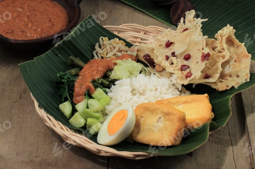 Preview: Nasi Pecel Madiun, Indonesia Food Rice and Vegetables with Peanut Sauce