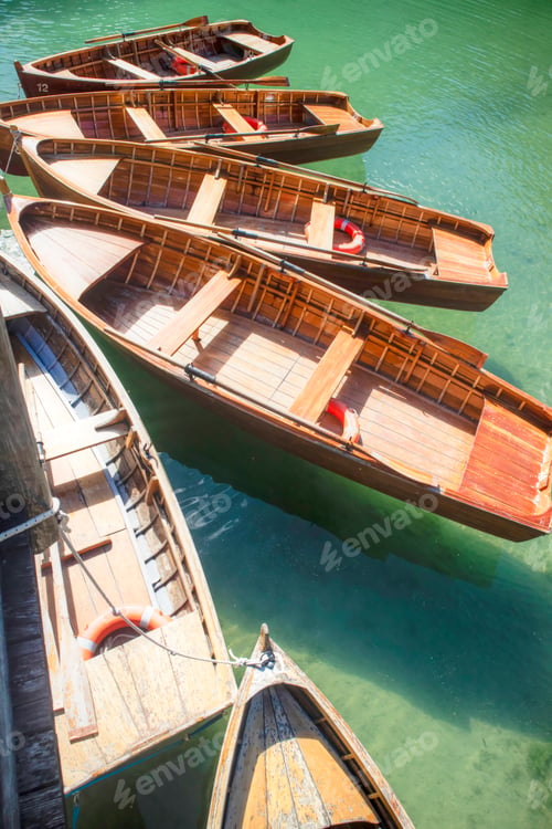 Preview: Boats made available to tourists on Lake Braies Dolomites Italy