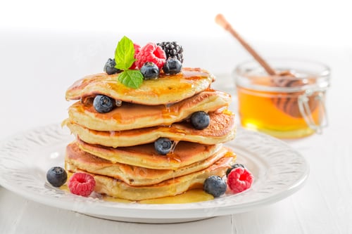 Preview: American pancakes served with berries and honey. Pancakes for breakfast.