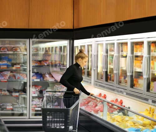 Preview: Woman Choosing Frozen Food From A Supermarket Freezer