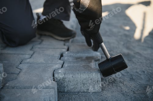 Preview: Landscaping paver worker laying paving stones