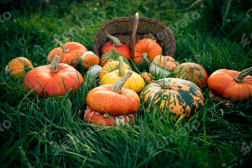 Preview: autumn decorative pumpkins. Thanksgiving or Halloween holiday harvest concept.