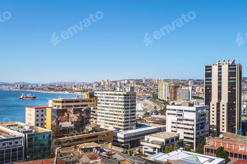 Preview: Aerial view of Valparaiso from Paseo Atkinson at Cerro Concepcion Hill - Valparaiso, Chile