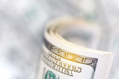 Preview: Stack of hundred dollar bills, banknotes of hundred